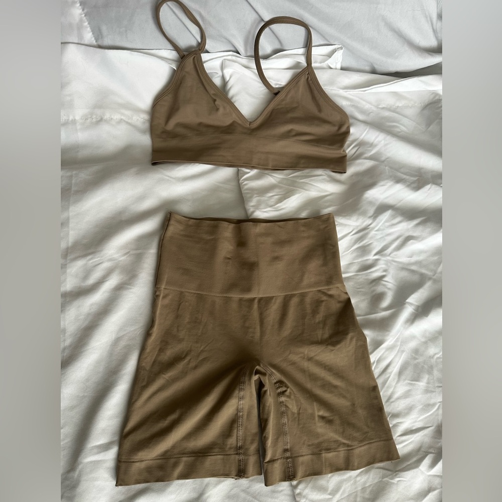 Skims bralette and biker shorts